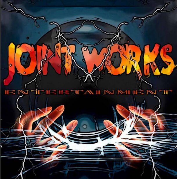 Title 'Joink Works' with lightning and water effects, and hands reaching out in a digital style.