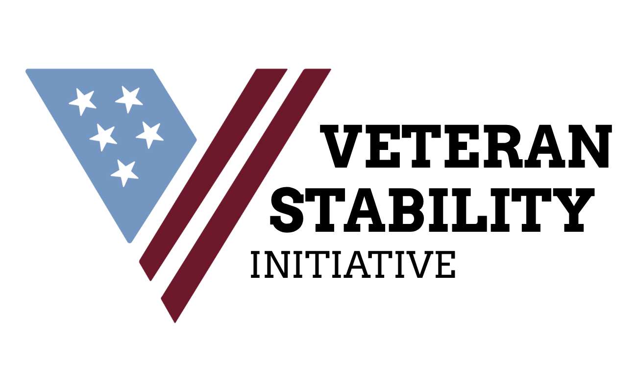 Logo with a blue triangle containing white stars and two red stripes, and black text reading 'Veterans for America'.