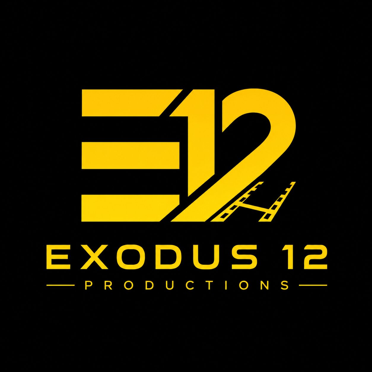 Logo with yellow text and graphics on black background, reading 'EXODUS 12 PRODUCTIONS'.