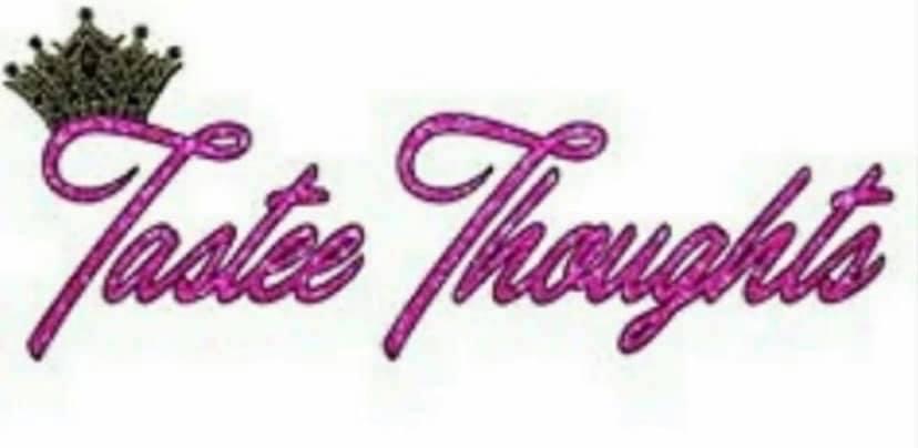 Text reads 'Tashie Thoughts' in purple cursive with a crown above the first word.