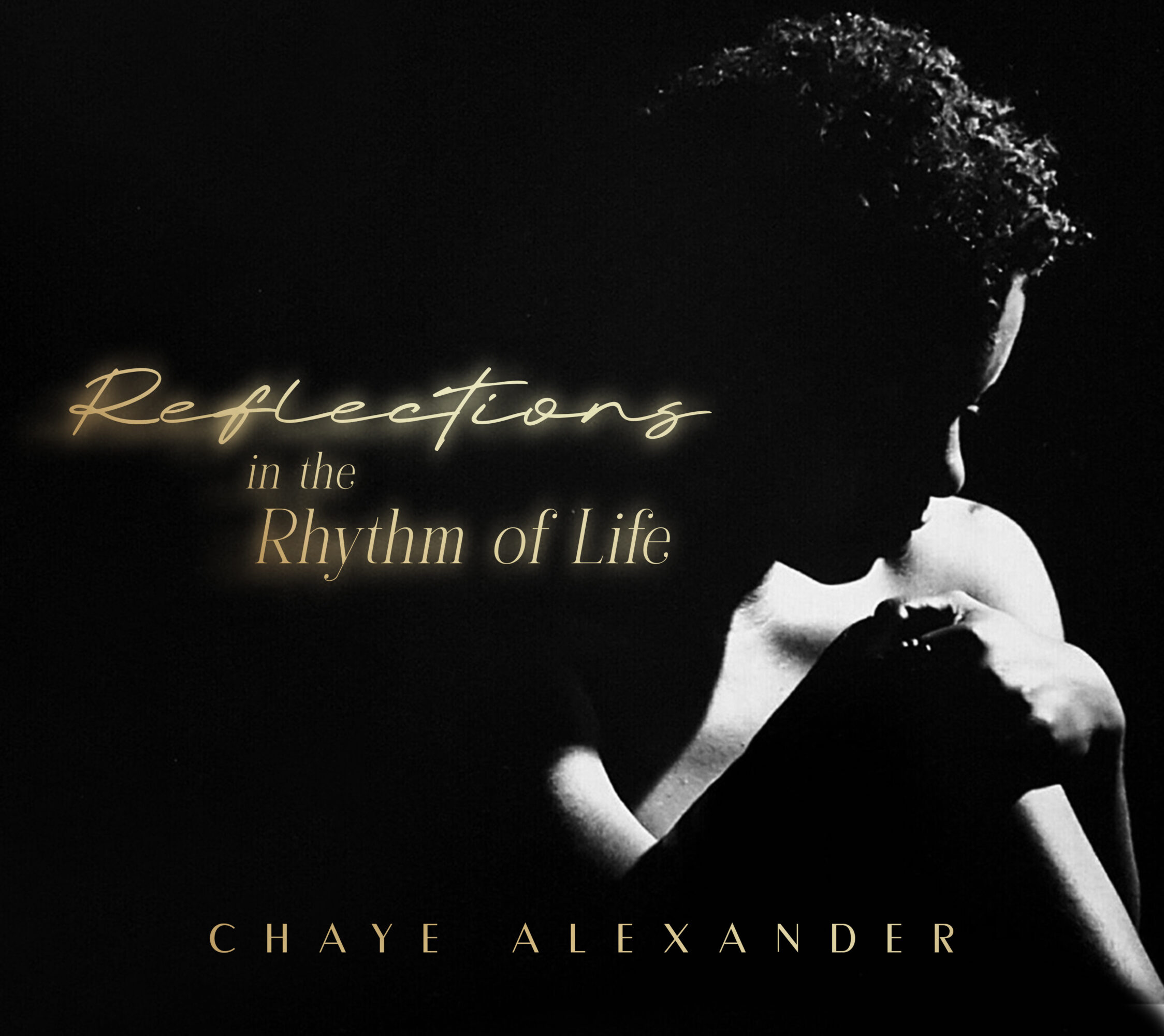 Silhouette of a person with head bowed, arms crossed, and text about reflections and rhythm of life.