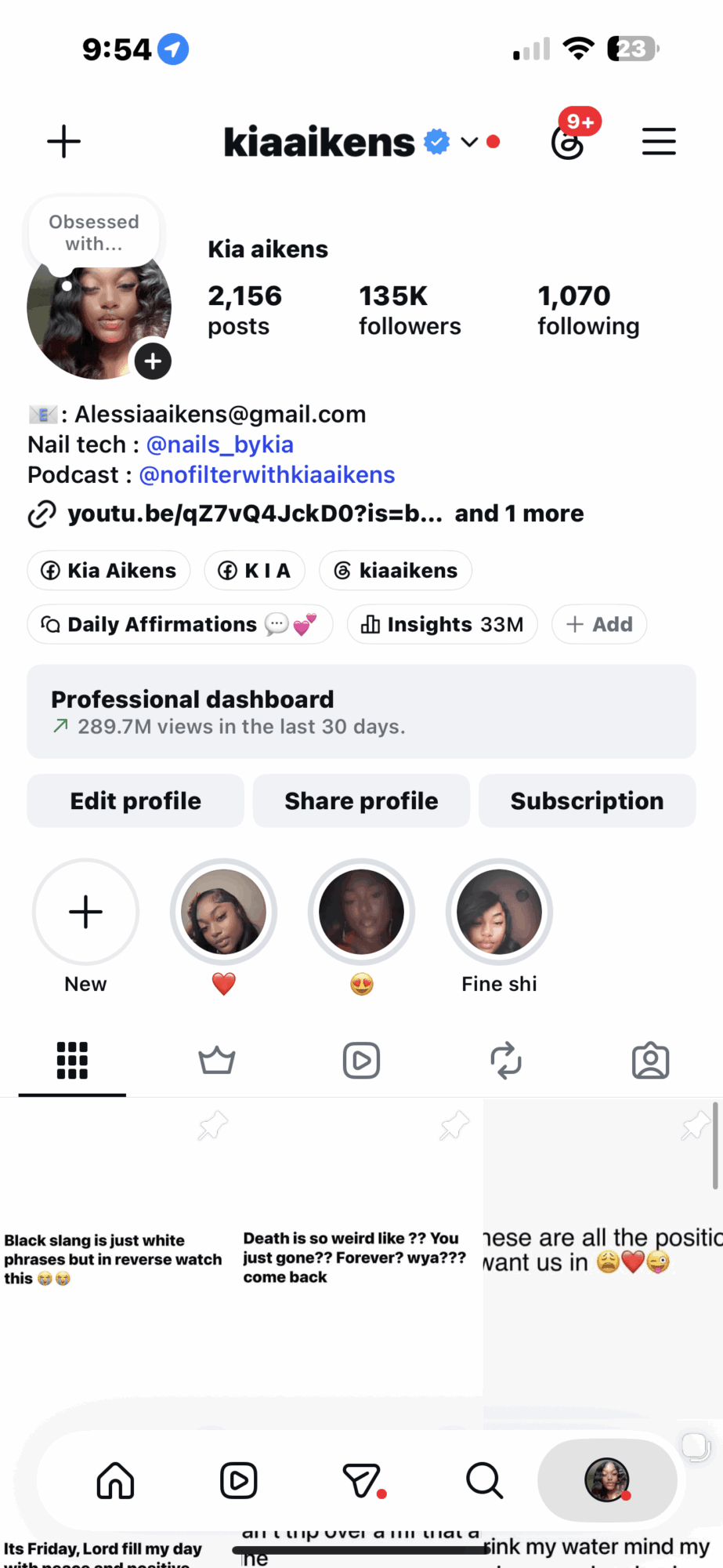 Screenshot of a social media profile page with profile picture, followers, and posts, displayed vertically.